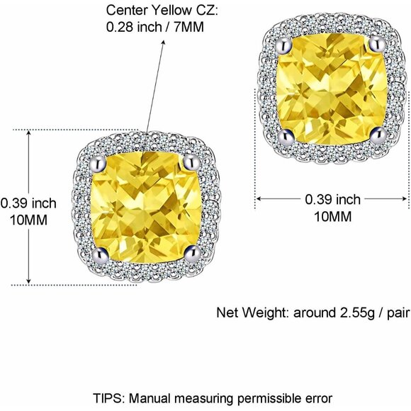 Women's Square Birthstone Cubic Zirconia Mall Dainty Yellow Elegant Earring - Picture 2 of 6